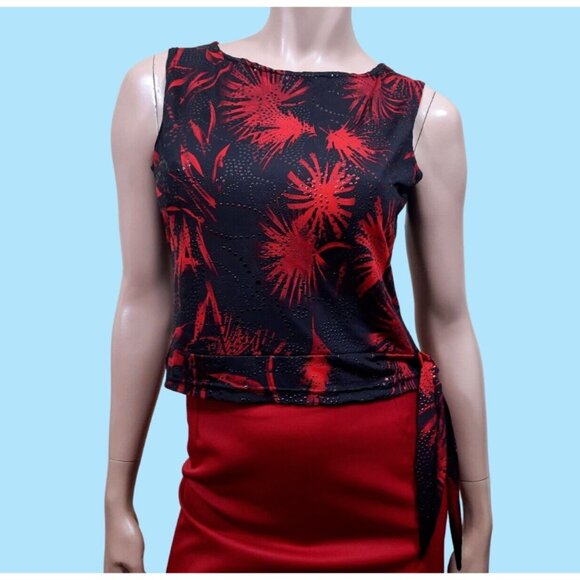 90s Y2K Garage Shimmer Top With Side Tie Sleeveless Tank Red Black Size L - Picture 1 of 6